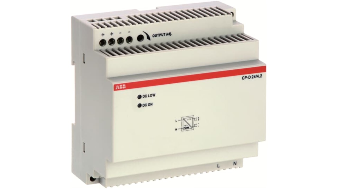 ABB CP-D Switched Mode DIN Rail Power Supply, 100 → 240V ac ac Input, 24V dc dc Output, 4.2A Output