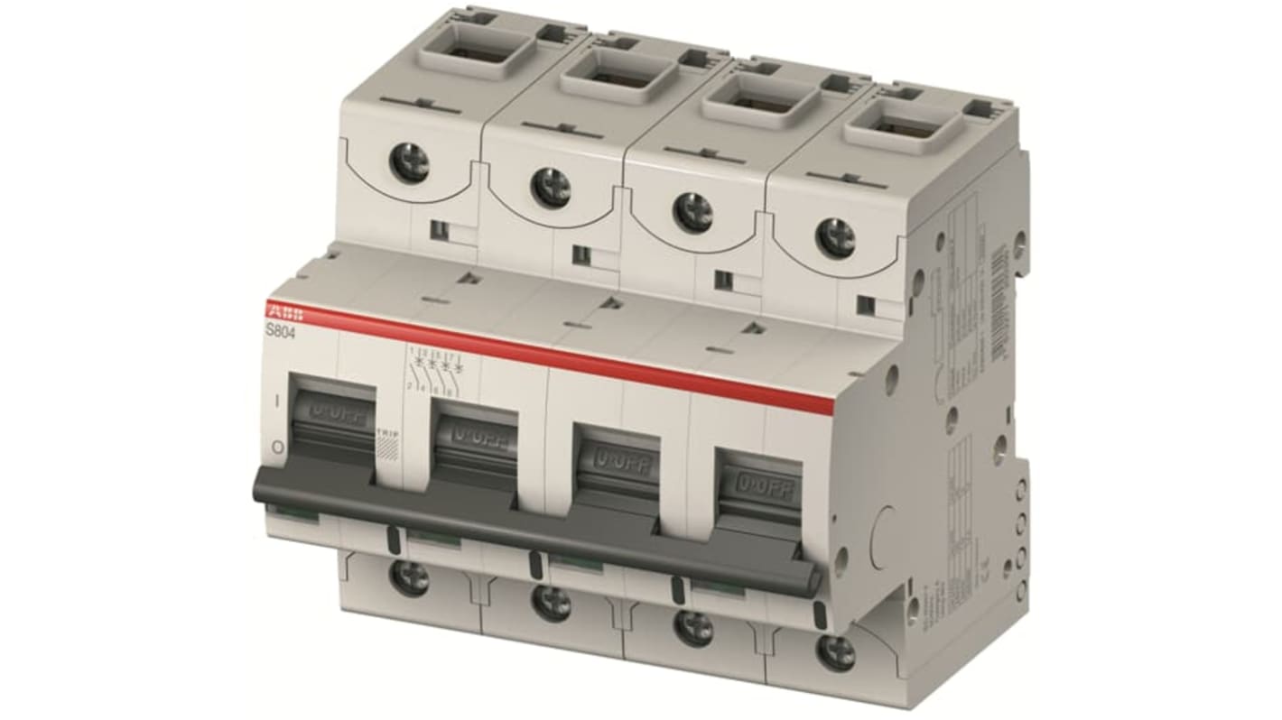 Interruptor automático 4P, 63A, Curva Tipo C S804C-C63, Altas prestaciones, Montaje en Carril DIN