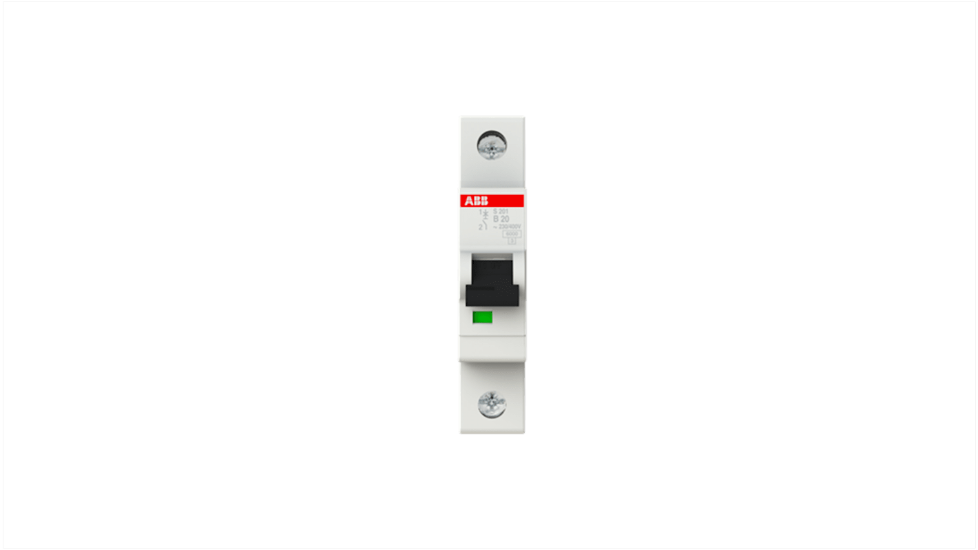 Interruptor automático 1P, 20A, Curva Tipo B S201-B20, System Pro M Compact, Montaje en Carril DIN