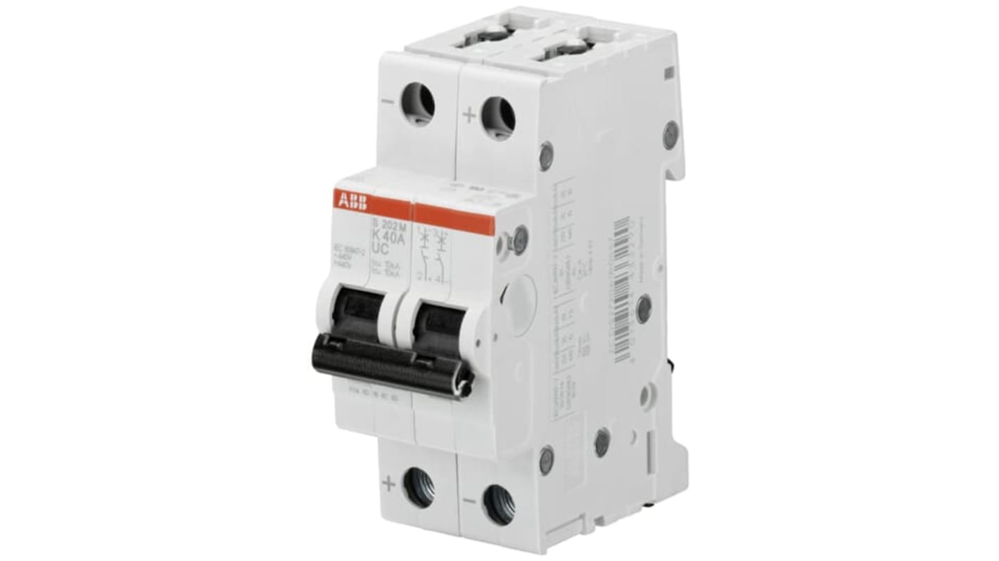 ABB K型MCB, 2极, 25kA分断, 2A, 440VAC, 440VDC, S200MUC系列 S202M-K2UC