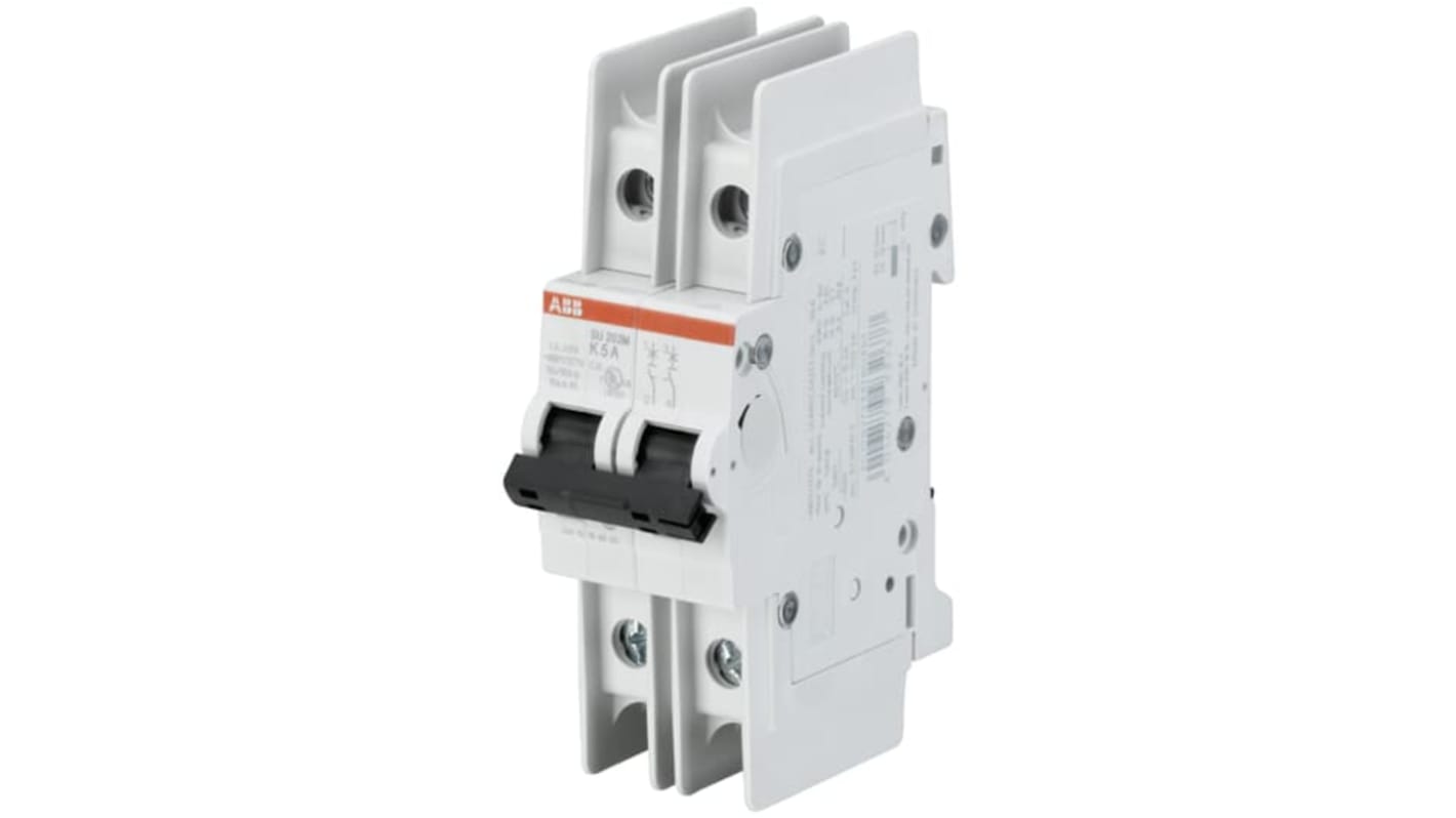 ABB System Pro M Compact SU200M MCB, 2P, 6A Curve C, 440V AC, 440V DC, 15 kA Breaking Capacity