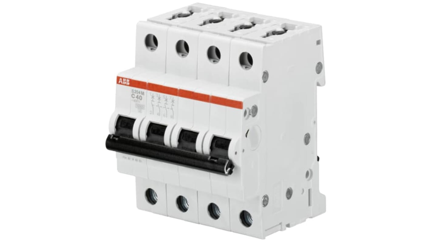 ABB System Pro M Compact S200M MCB, 4P, 63A Curve D, 400V AC, 15 kA Breaking Capacity