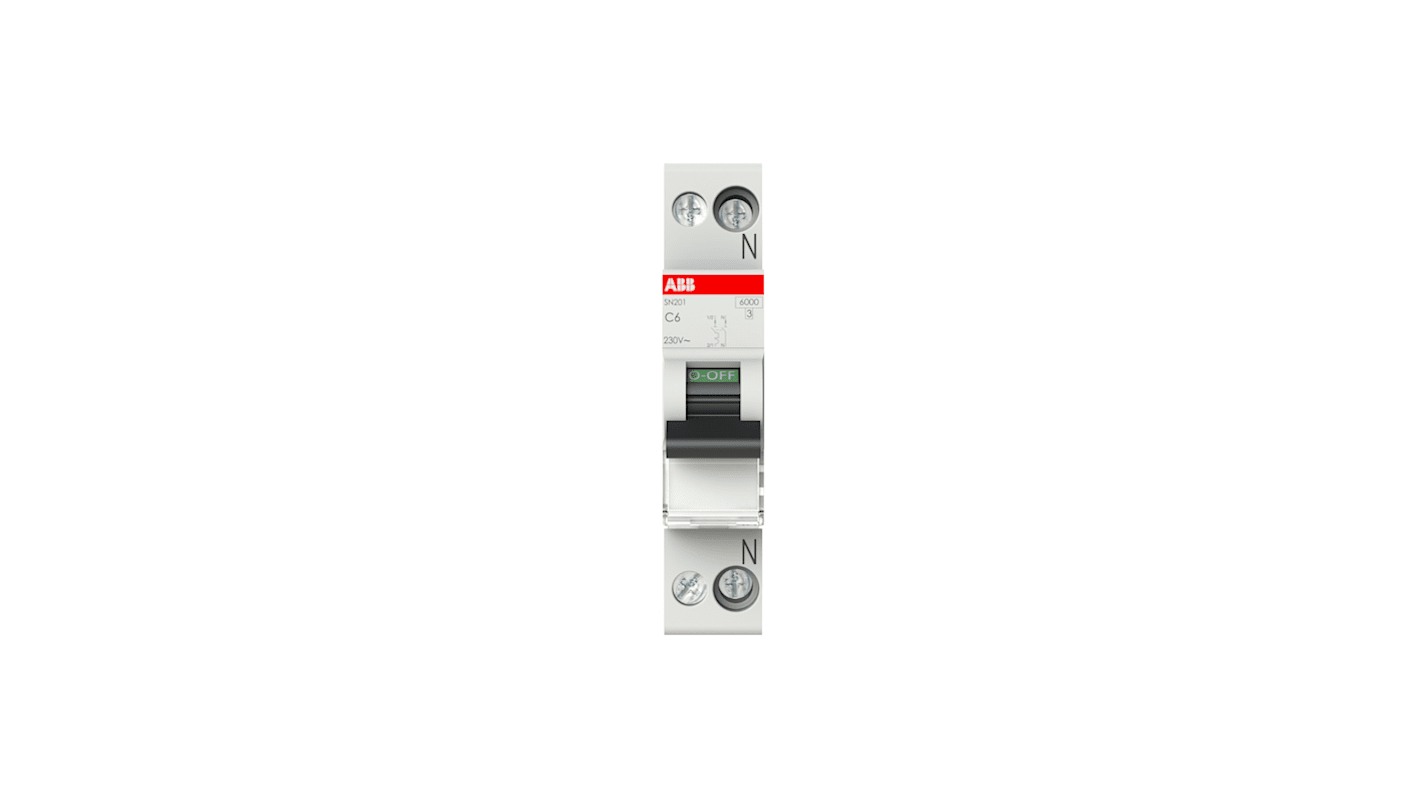 Interruptor automático 2P, 6A, Curva Tipo C, Poder de corte 6 kA SN201-C6, Montaje en Carril DIN