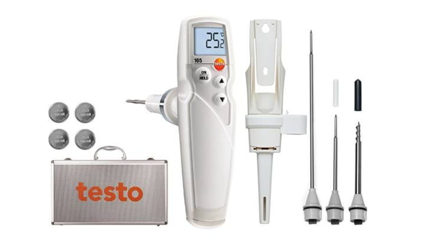 Testo デジタル温度計 105 無線 プローブタイプ：浸漬, 浸透 精度 ±0.5 °C (-20) → +100 °C)、mvの±1 % (+100.1) → +275 °C)、±1.0 °C (-50)