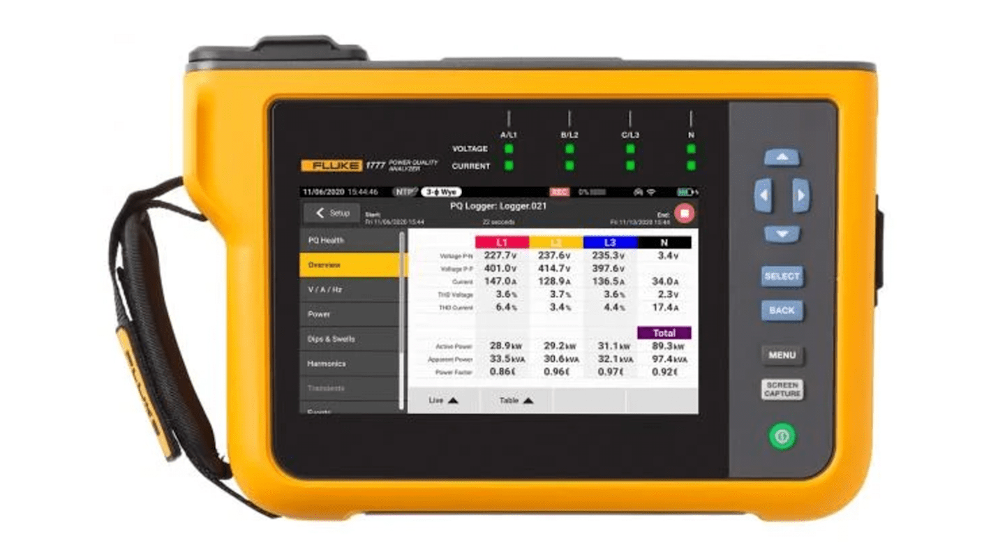 Fluke 三相电能质量分析仪, 最大1000V 直流, 最大6000A, 最大69Hz, 8GB内存, 触摸屏, 1773.