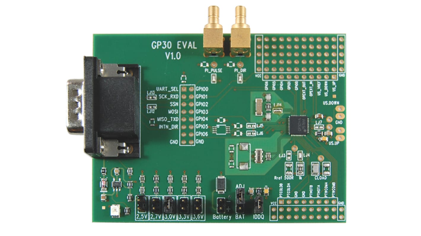 Kit de evaluación Convertidor de flujo ultrasónico ScioSense GP30 Standard Board - GP30-EVA-KIT, para usar con CABLE