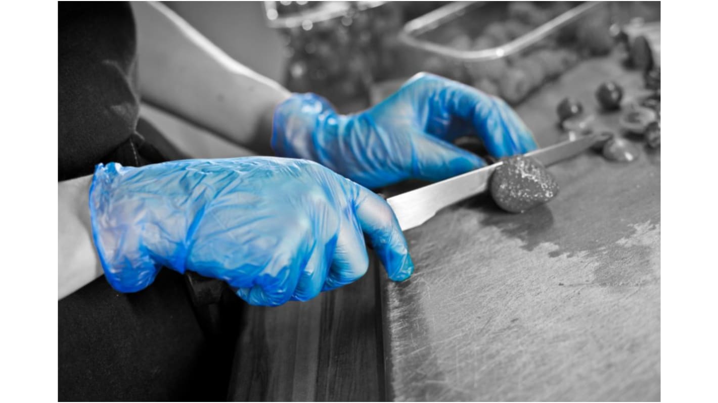Polyco Healthline Blue Powder-Free PVC Disposable Gloves, Size M, 100 per Pack