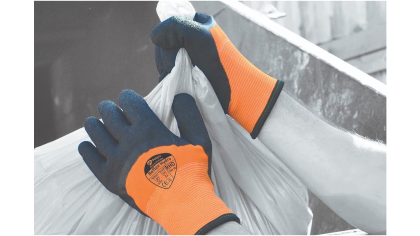 Polyco Healthline Orange Latex Work Gloves, Size 10, Latex Coating