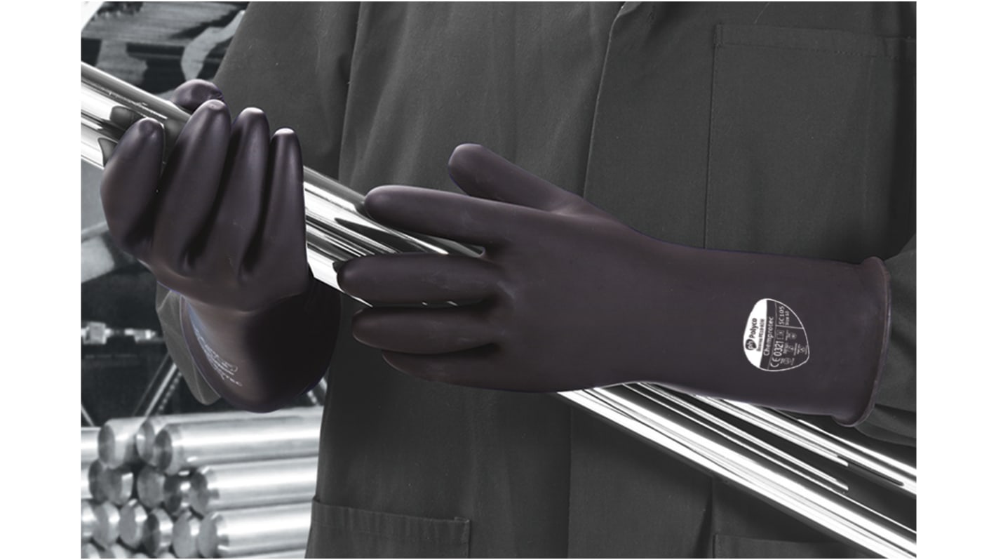 Polyco Healthline Black Latex Work Gloves, Size 9, Latex Coating