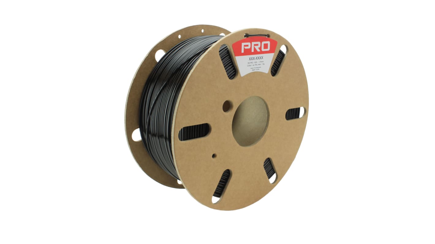 RS PRO PET 3D-Drucker Filament zur Verwendung mit Gängige Desktop-3D-Drucker, Schwarz, 1.75mm, FDM, 1kg