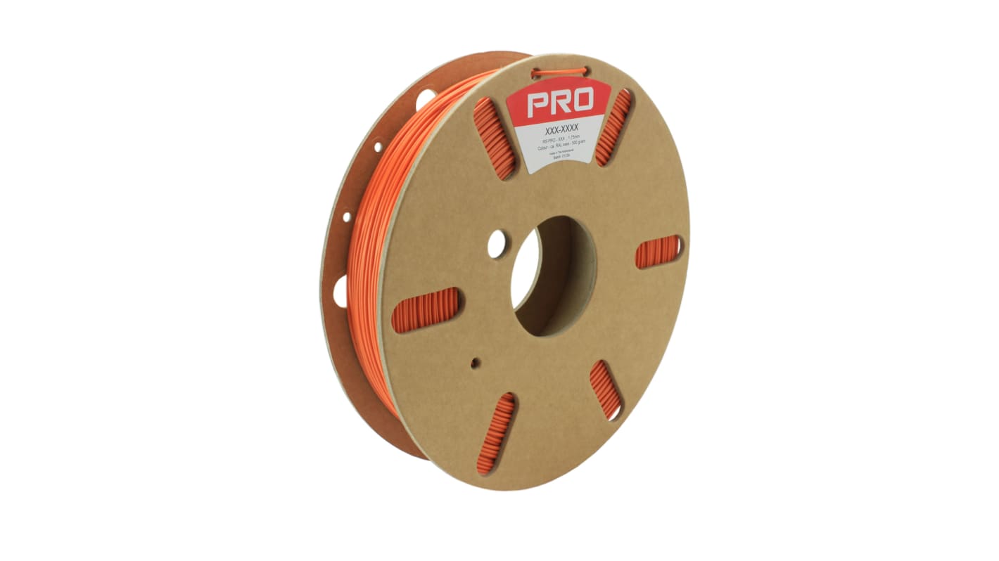 RS PRO 1.75mm Orange PET 3D Printer Filament, 500g
