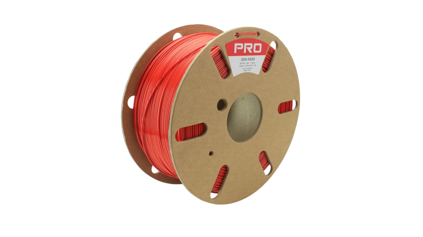 RS PRO 1.75mm Red PET 3D Printer Filament, 1kg