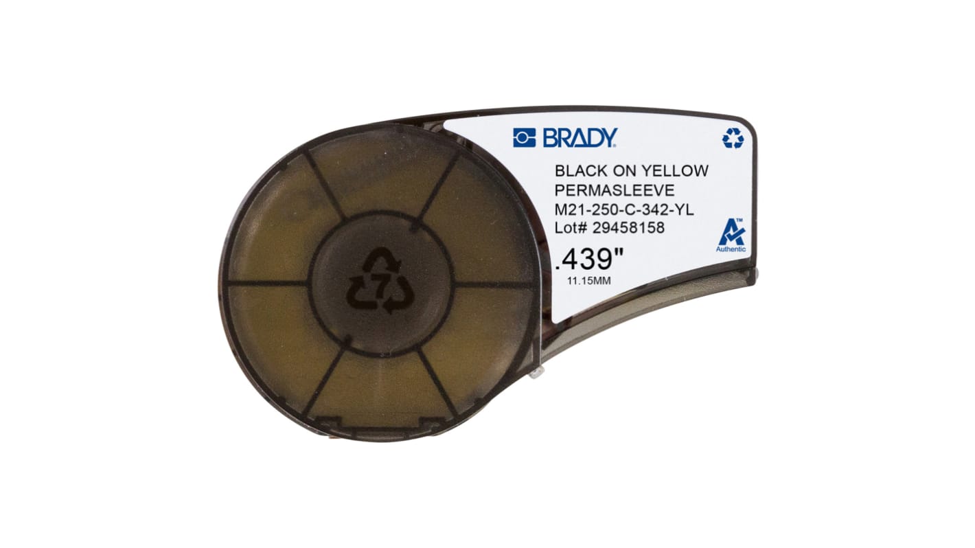 Brady R4300 Heat Shrink Heat Shrink Cable Marker, Black on Yellow, 2.38 → 5.5mm Cable, M21-250-C-342-YL