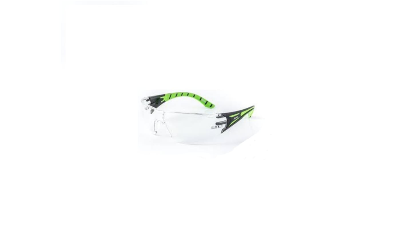 Riley STREAM GREEN Anti-Mist UV Safety Glasses, Clear Polycarbonate Lens