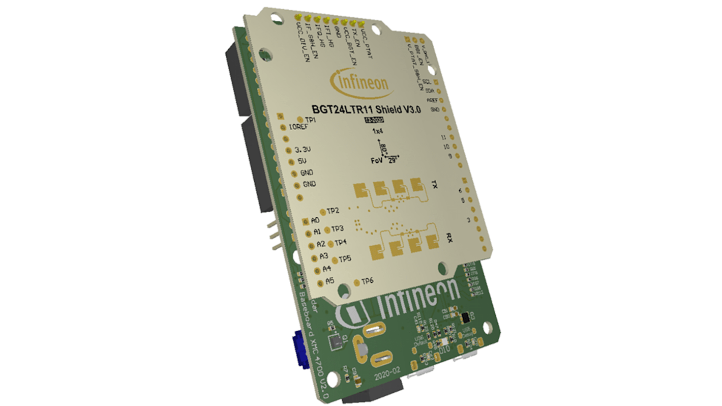 Infineon DEMO SENSE2GOL PULSE BGT24LTR11 RADAR Demonstration Board for RADAR BB XMC4700, SHIELD_BGT24LTR11 24GHz