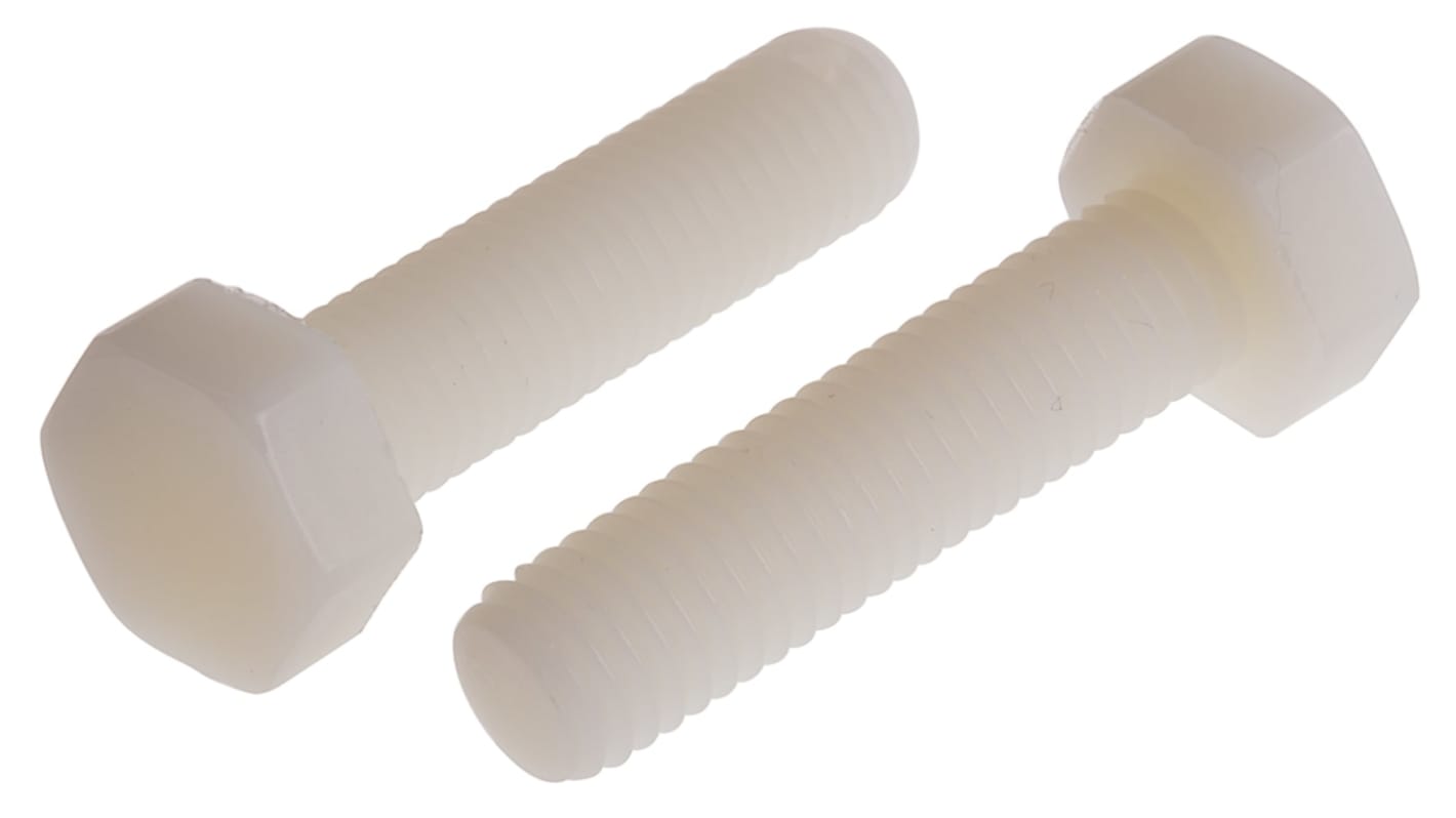 RS PRO Plain Nylon, Hex Bolt, M10 x 40.0mm