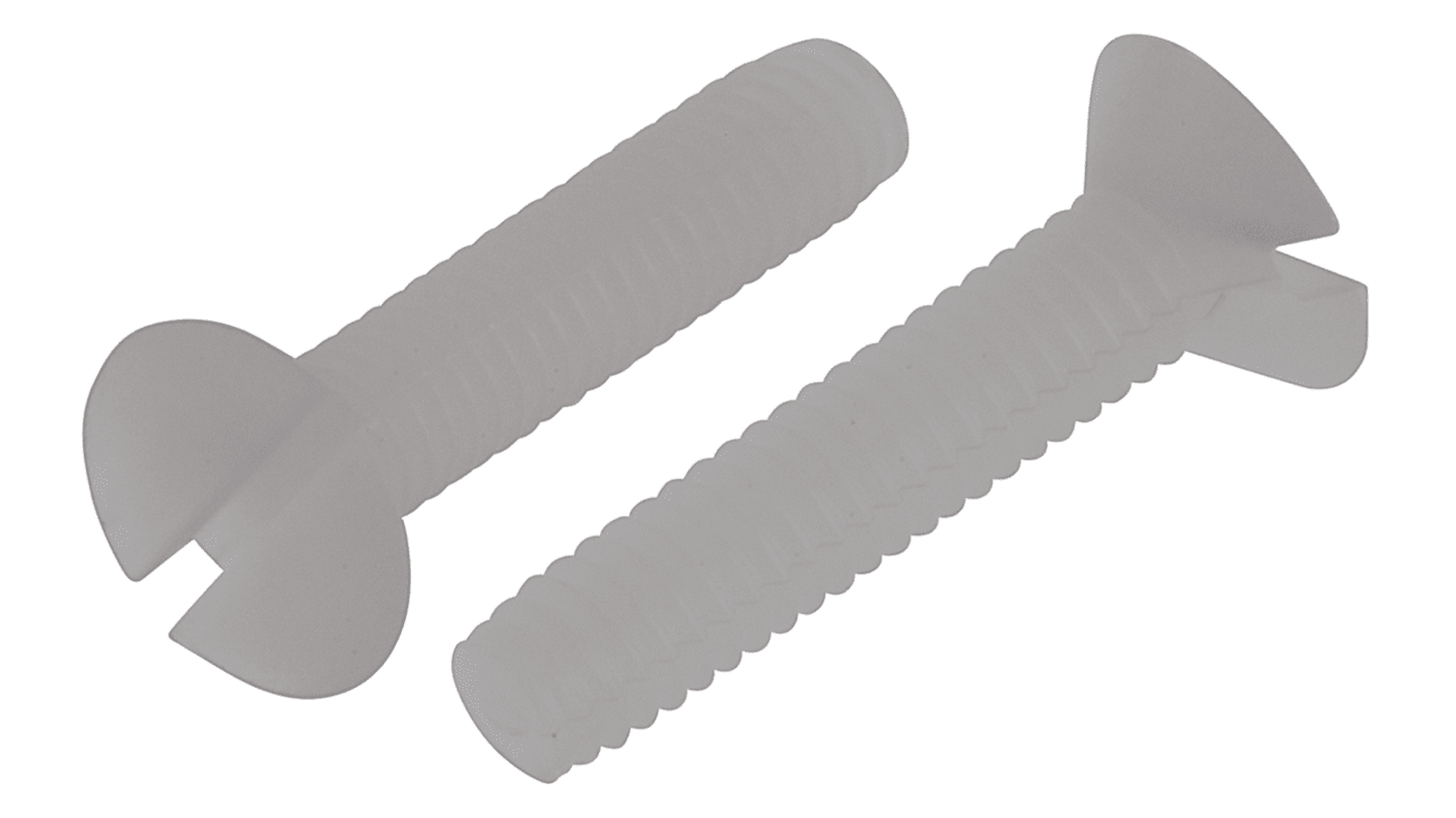 RS PRO Slot Countersunk Nylon Machine Screws DIN 963, M2.5x12.0mm