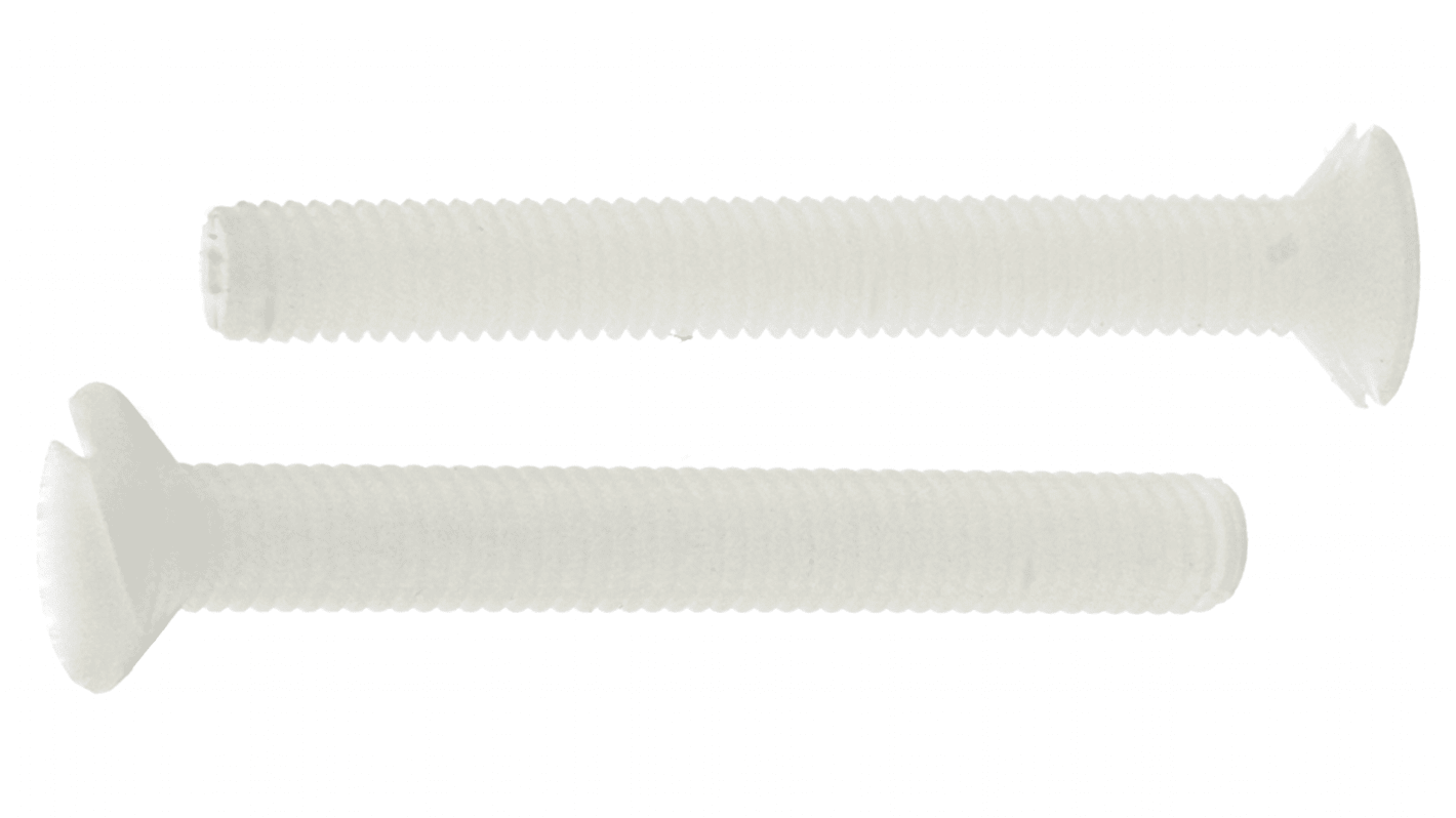 RS PRO Slot Countersunk Nylon Machine Screw DIN 963, M3x25.0mm
