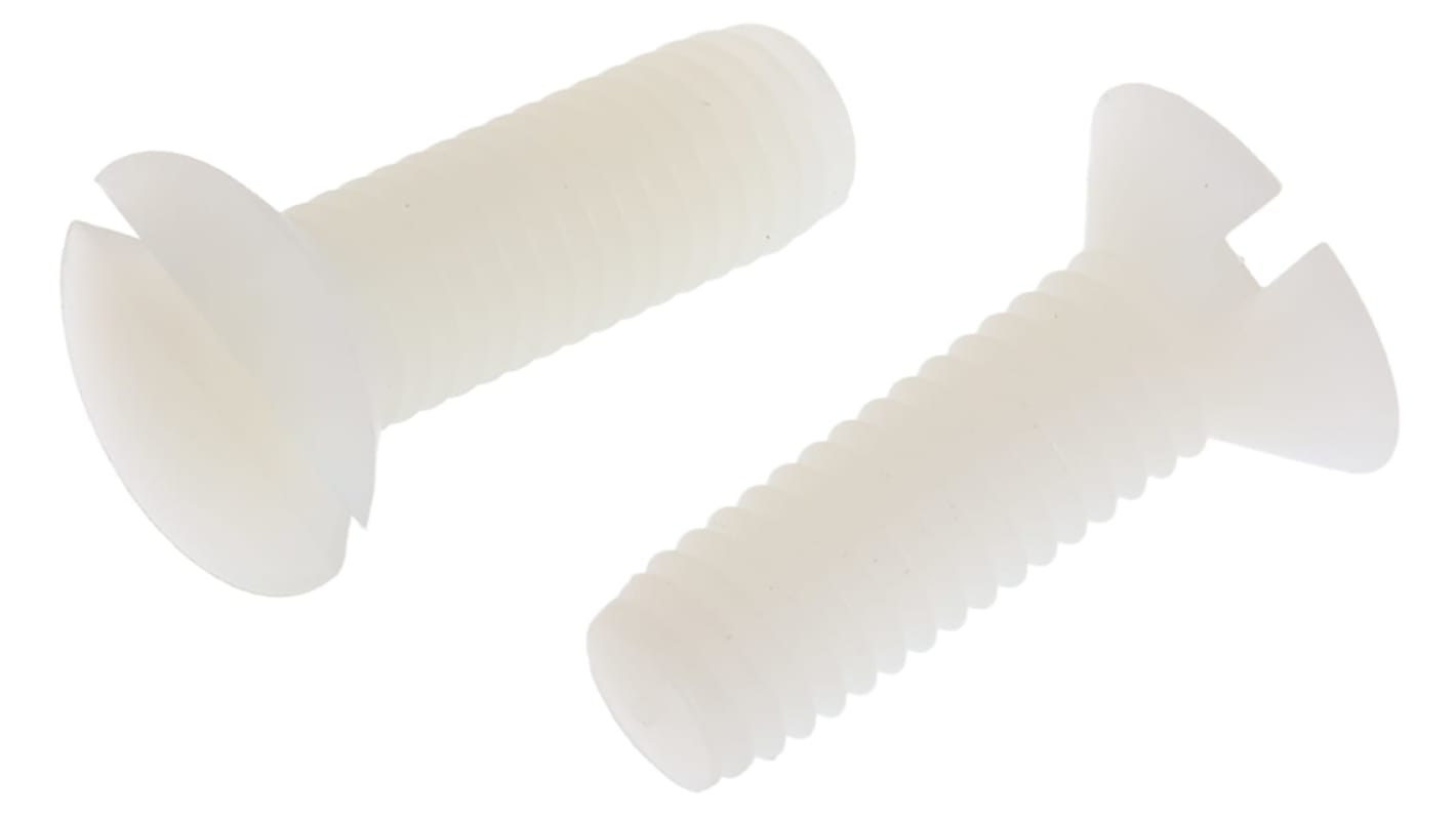 RS PRO Slot Countersunk Nylon Machine Screws DIN 963 x 16.0mm