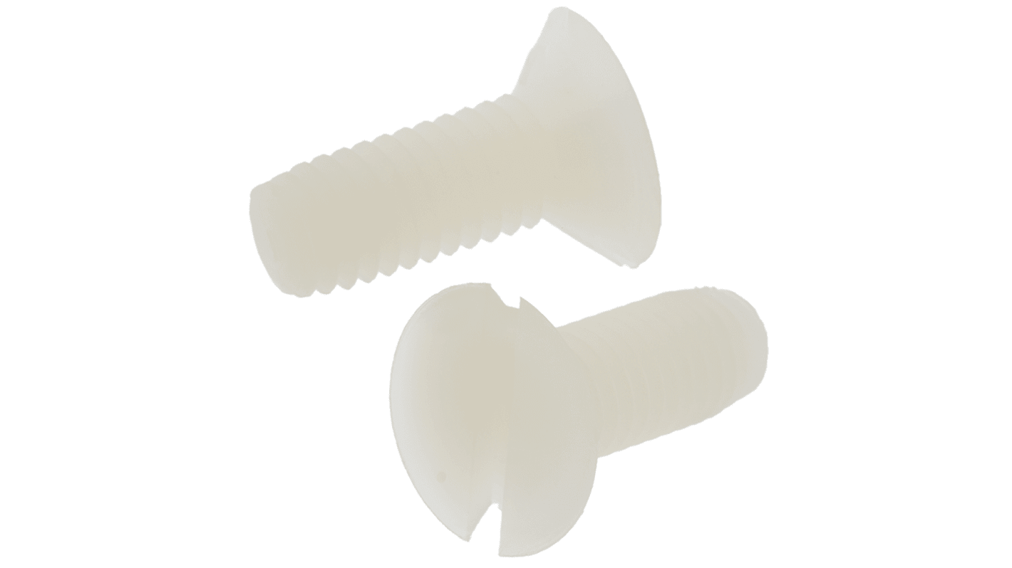 RS PRO Slot Countersunk Nylon Machine Screws DIN 963, M6x16.0mm