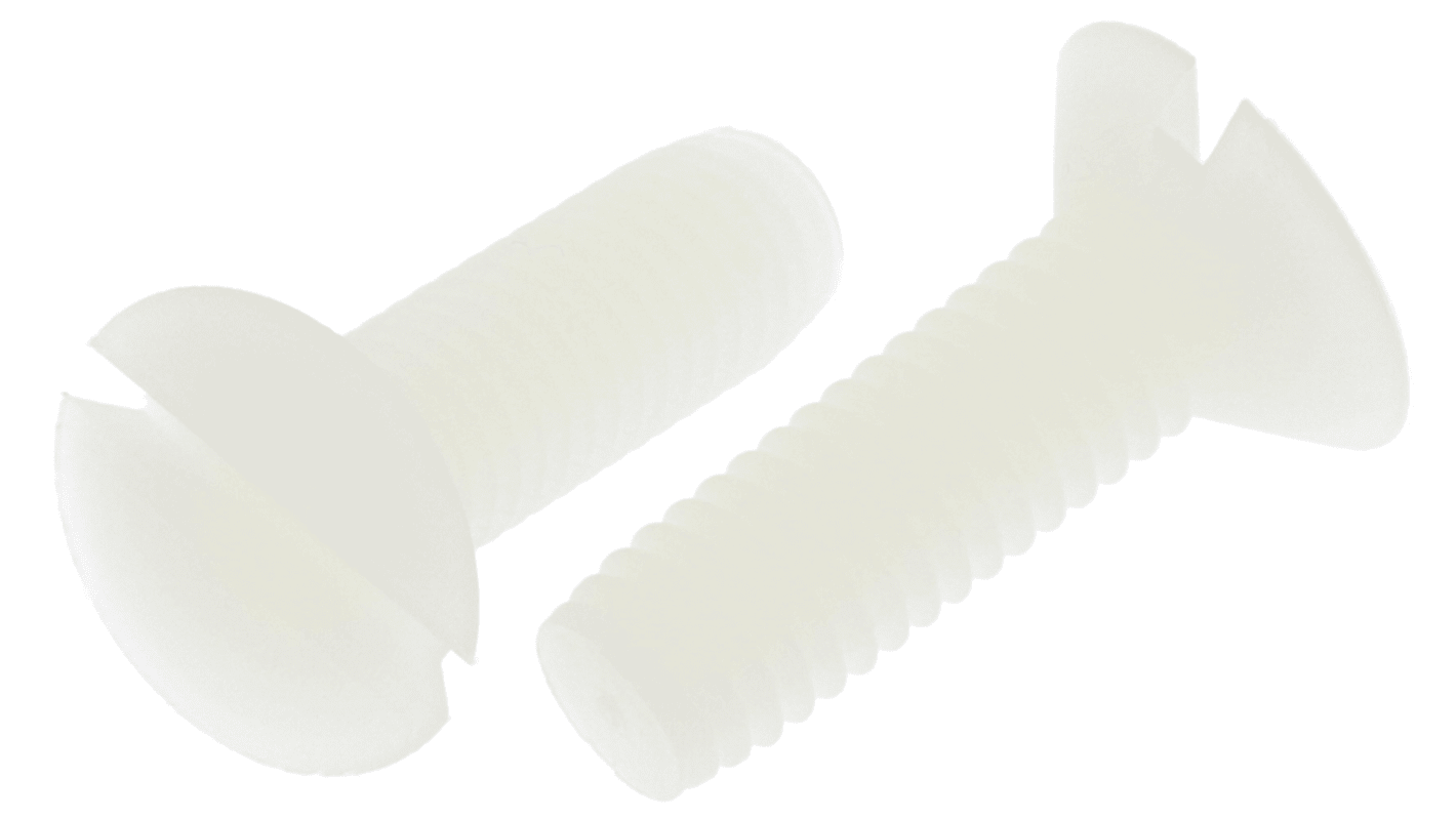 RS PRO Slot Countersunk Nylon Machine Screws DIN 963, M6x20.0mm