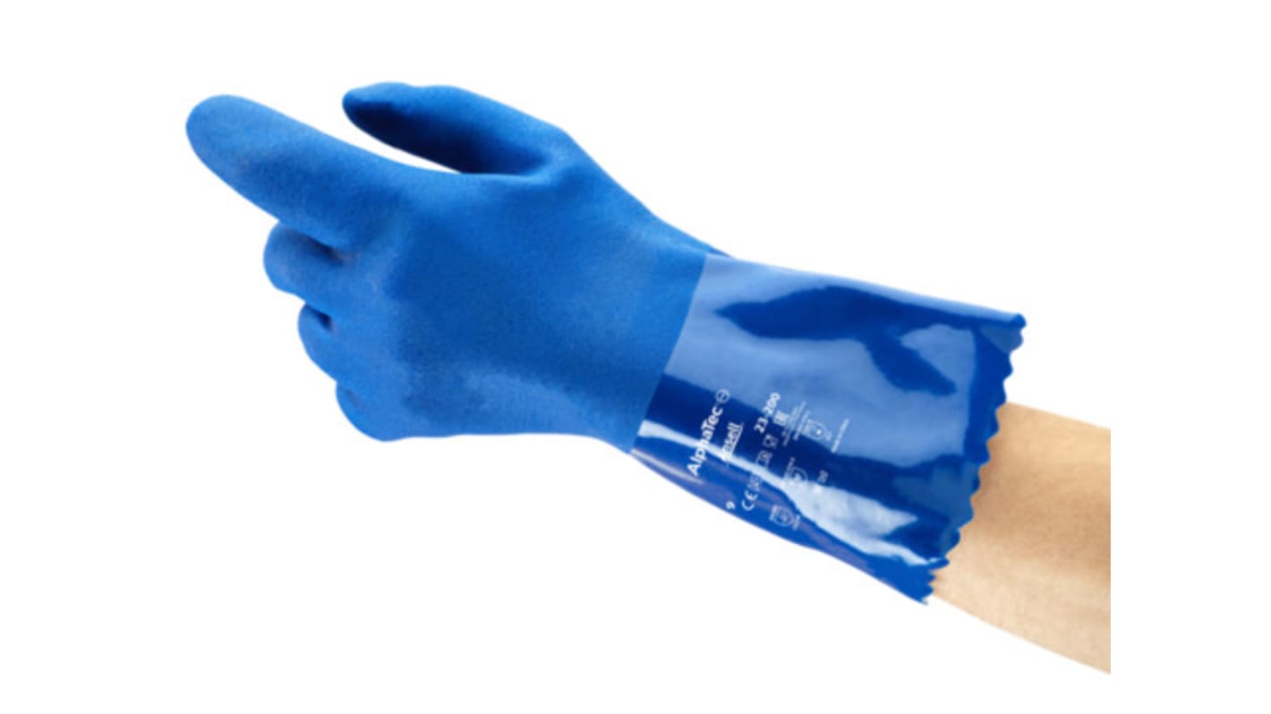 Ansell AlphaTec Blue Cotton Chemical Resistant, Cut Resistant Work Gloves, Size 9, PVC Coating