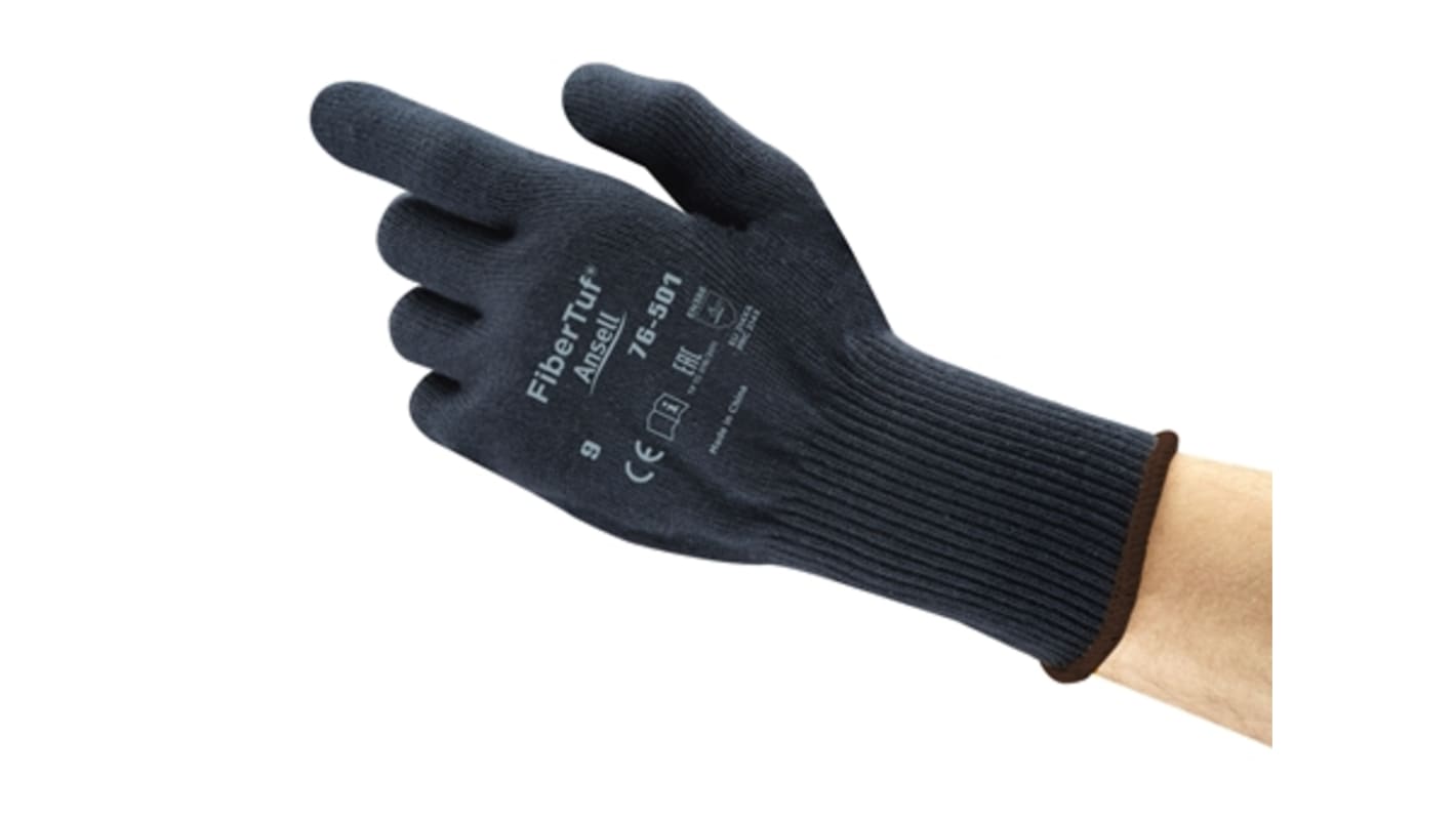 76501090 Ansell FiberTuf 76 501 Blue Polyester Mechanical Protection Work Gloves Size 9 PVC Coating RS