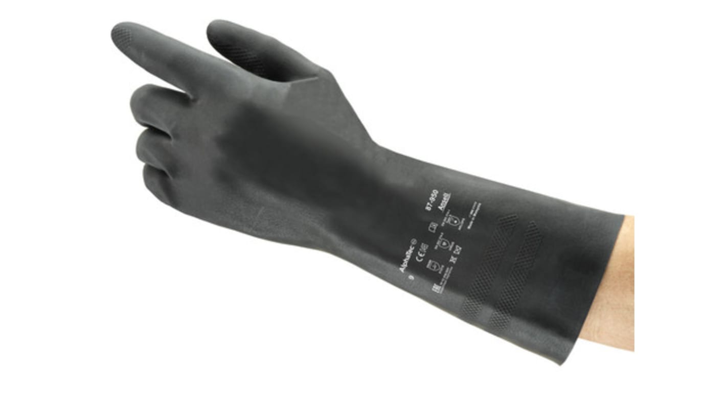 Guantes de trabajo de Látex Negro Ansell serie AlphaTec, talla 11, con recubrimiento de Látex, Resistente a sustancias