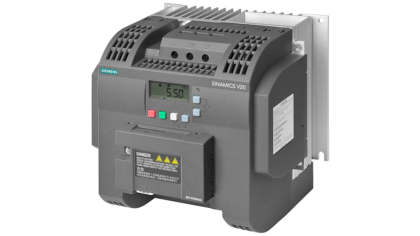 Siemens Inverter Drive, 0.75 kW, 3 Phase, 400 V, 2.2 A, SINAMICS V20 Series