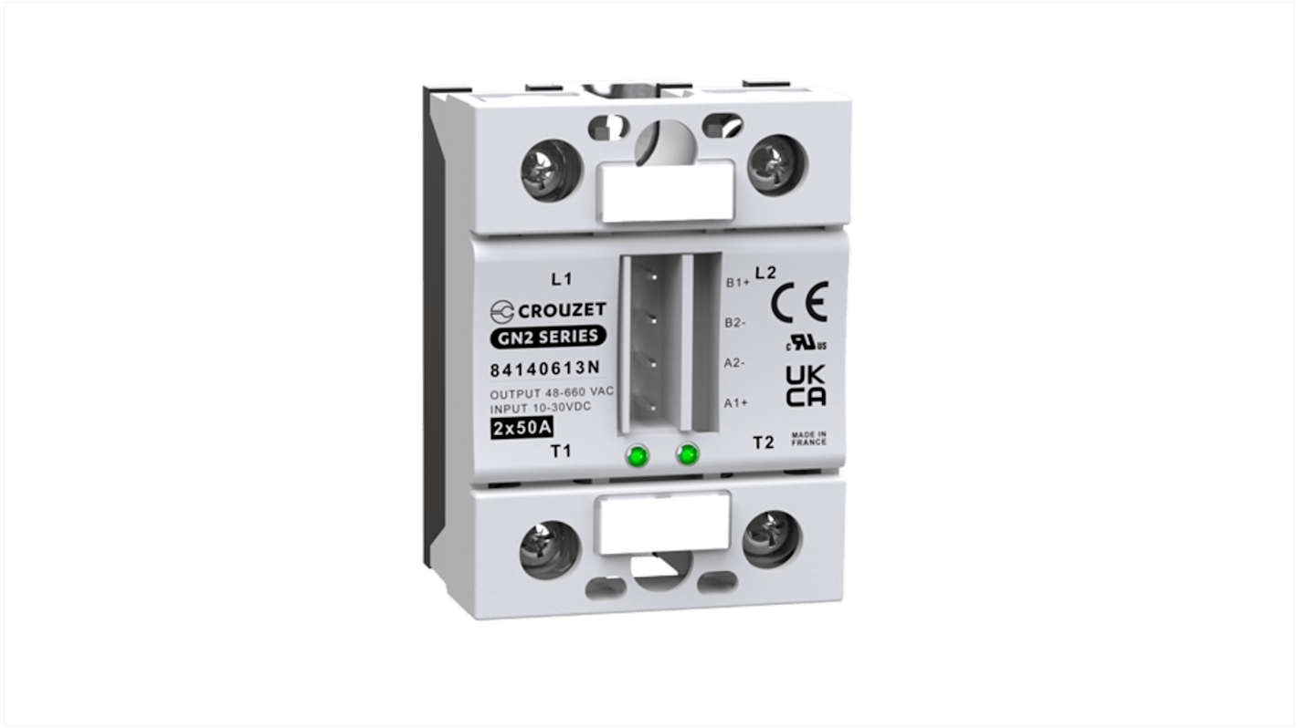 Crouzet Halvlederrelæ, Panelmontering-montering, Maks. 660 V rms, 50 A Tyristor, Nulgennemgang