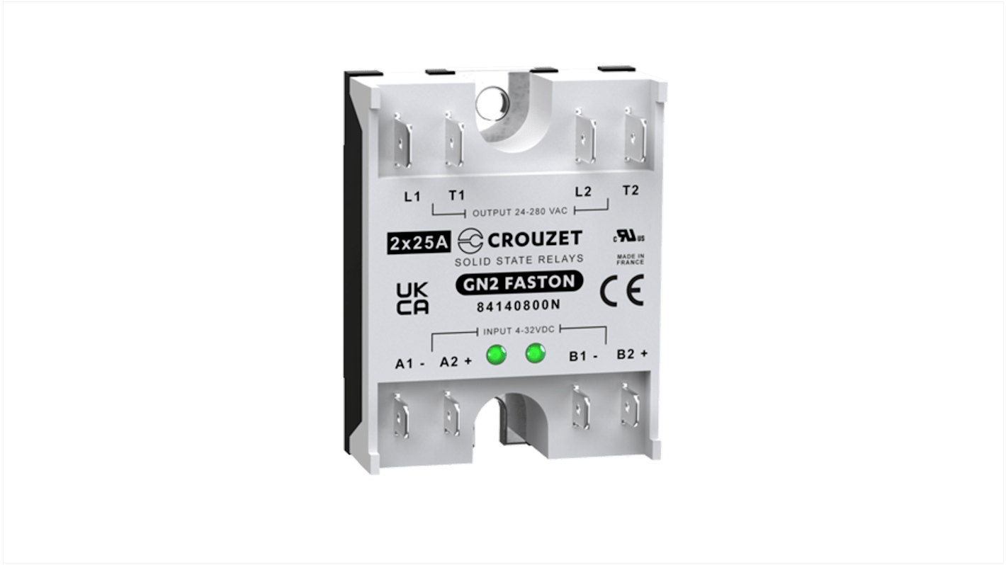 Crouzet Halvlederrelæ, Panelmontering-montering, Maks. 280 Vrms, 25 A Triac, Nulgennemgang