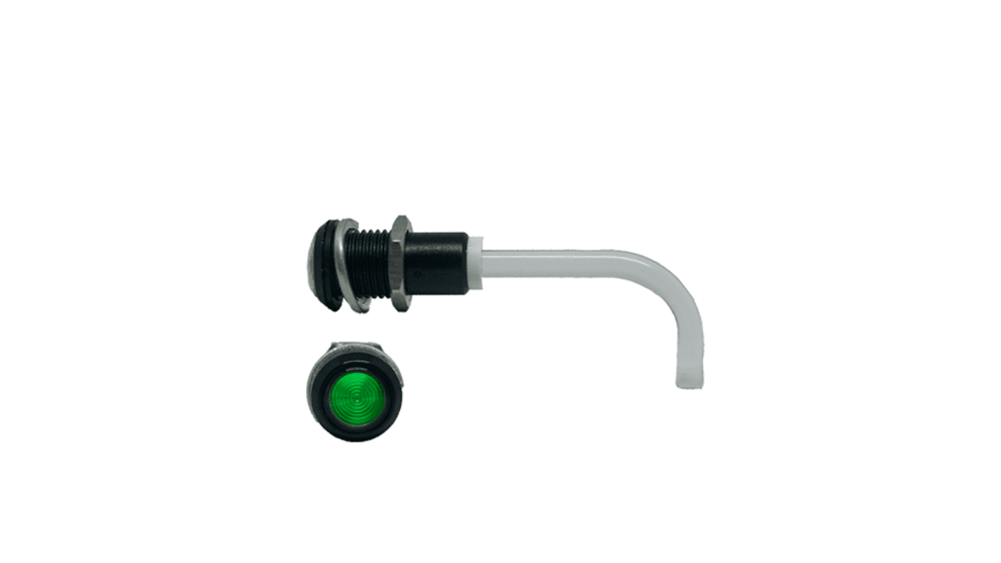 RHD-0700-1500-F9PZG67PR Bivar, Panel Mount Right Angle LED Light Pipe, Green Round Lens
