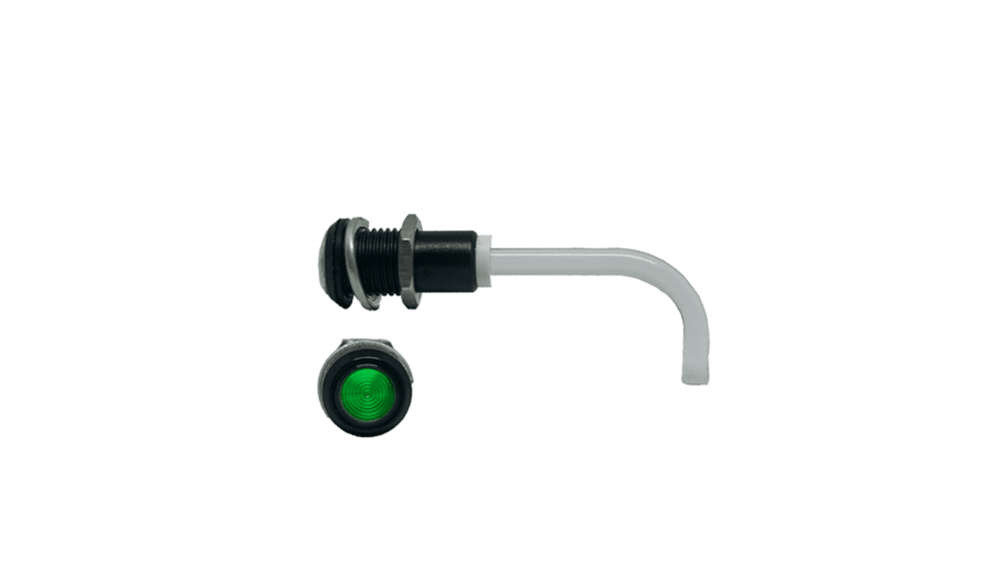 RHD-0700-2000-F9PZG67PR Bivar, Panel Mount Right Angle LED Light Pipe, Green Round Lens