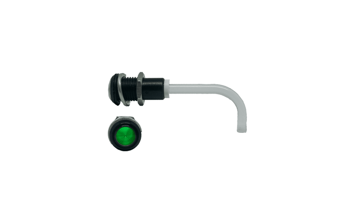 RHD-0700-3500-F9PZG67PR Bivar, Panel Mount Right Angle LED Light Pipe, Green Round Lens