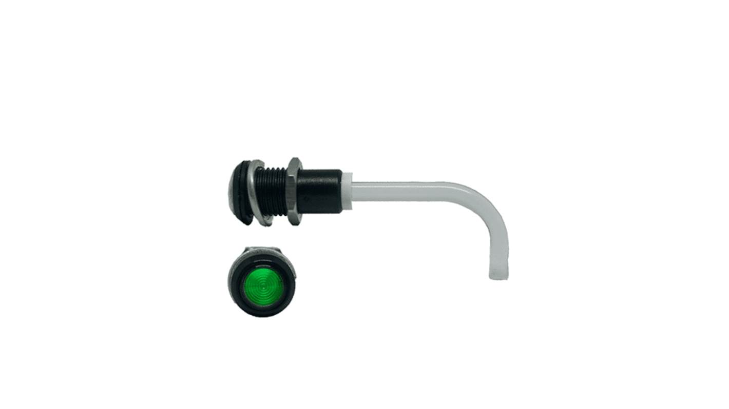 RHD-1100-2000-F9PZG67PR Bivar, Panel Mount Right Angle LED Light Pipe, Green Round Lens