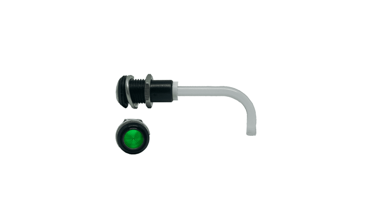 RHD-1100-2500-F9PZG67PR Bivar, Panel Mount Right Angle LED Light Pipe, Green Round Lens