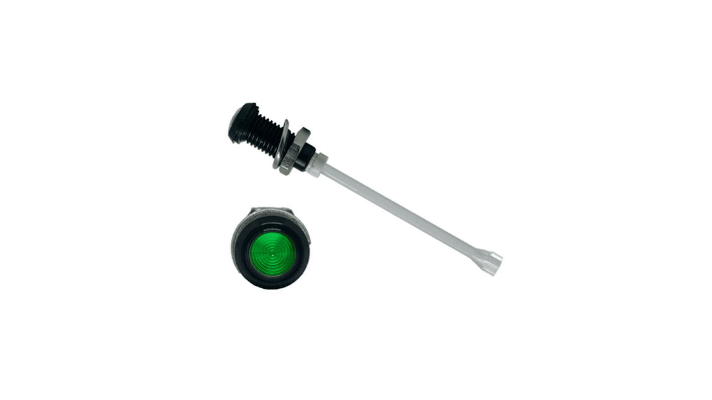 RHD-1390-F9PZG67PR Bivar, Panel Mount Vertical LED Light Pipe, Green Round Lens