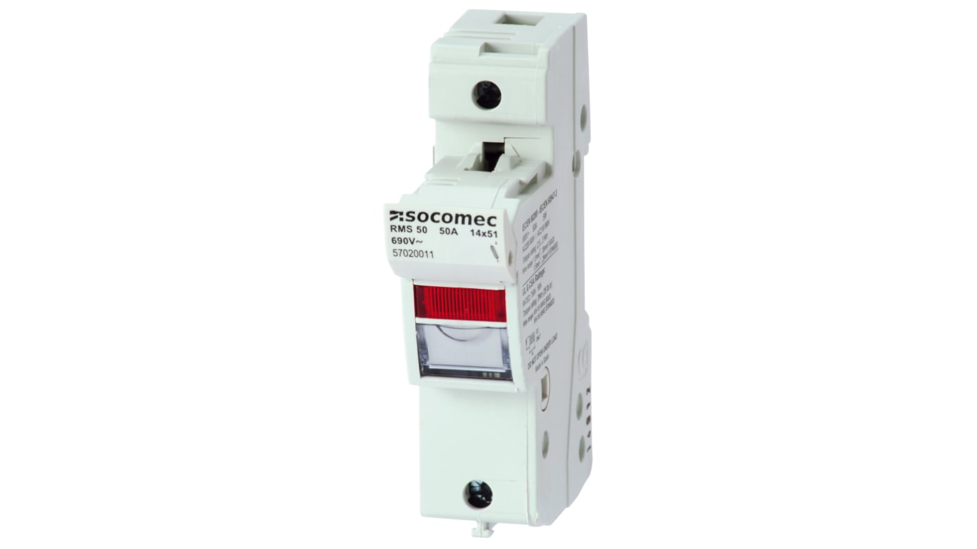 Socomec 50A Rail Mount Fuse Holder for 14 x 51mm Fuse, 1P, 690V