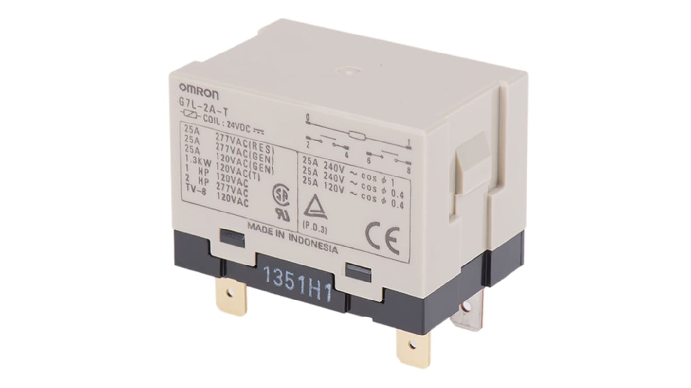 Omron G7L Monostabiles Relais 24V dc Spule DPST Tafelmontage 25A 303 Ω 1.9W