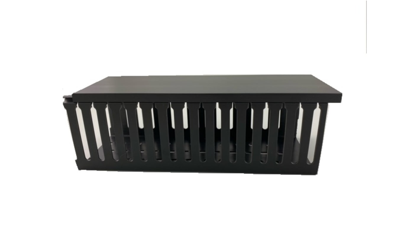 RS PRO Black Slotted Panel Trunking - Open Slot, W100 mm x D75mm, L2m, PVC