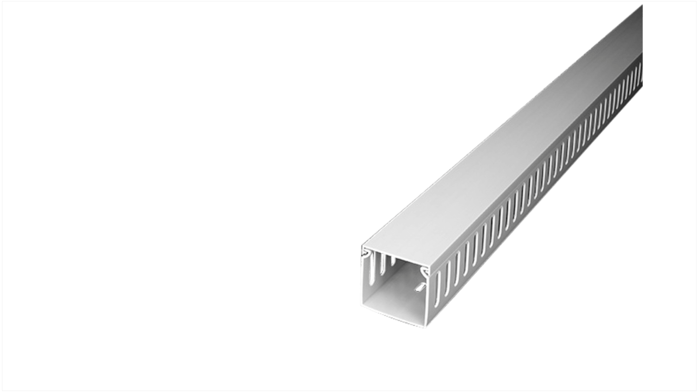 RS PRO Grey Slotted Panel Trunking - Open Slot, W40 mm x D40mm, L2m, PVC