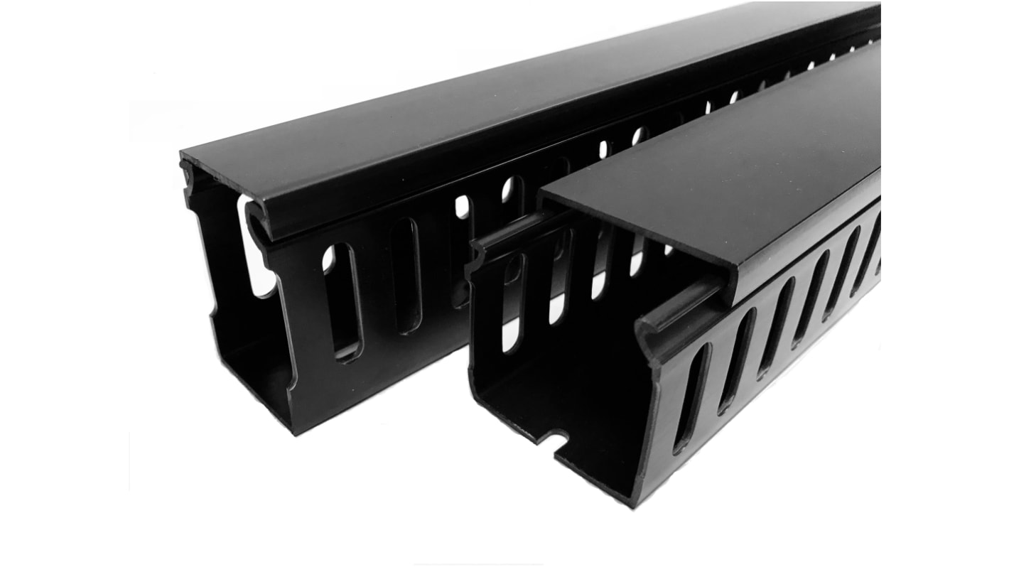 RS PRO Black Slotted Panel Trunking - Open Slot, W80 mm x D60mm, L2m, PVC