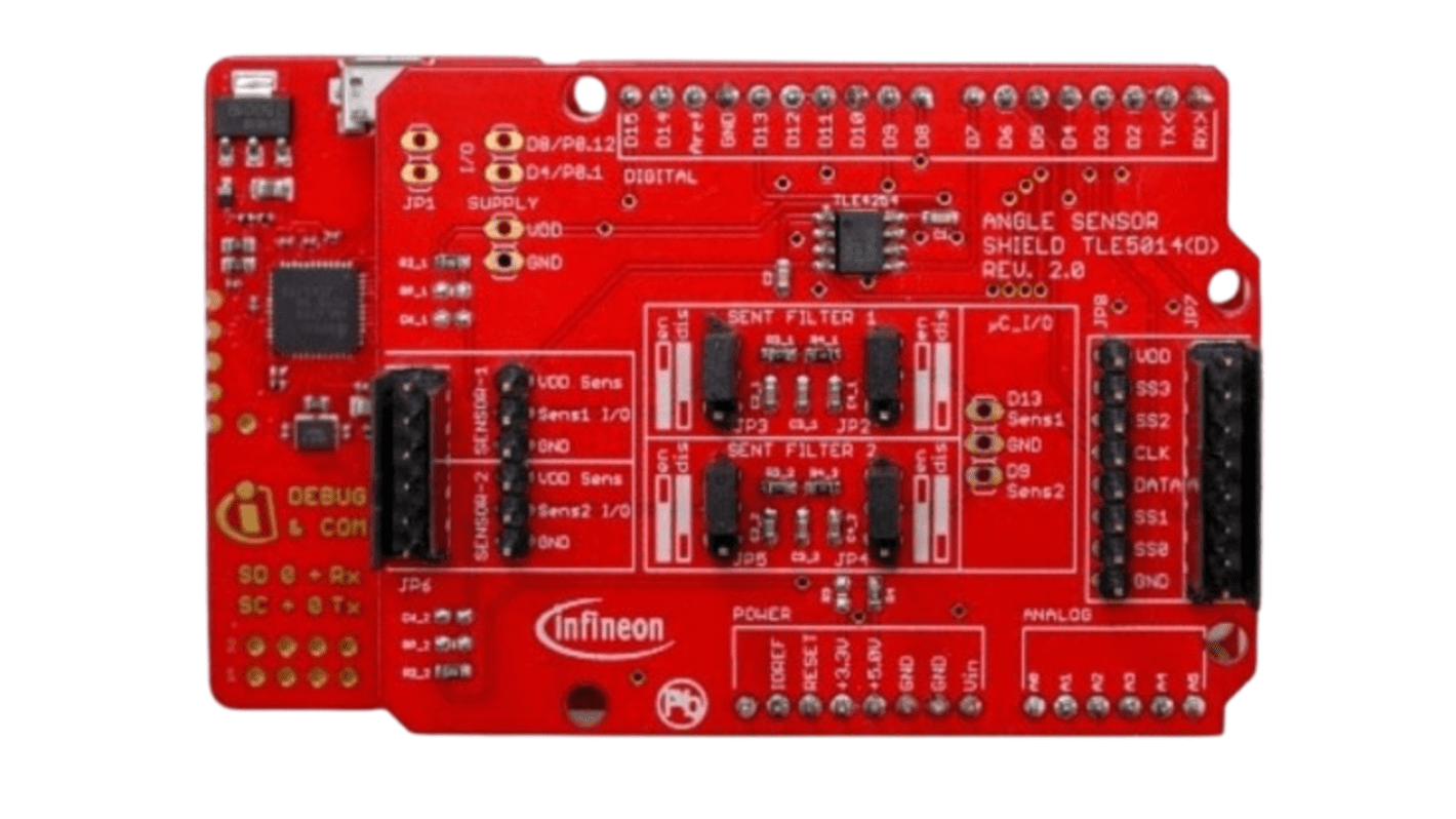 Infineon TLE5014CPS EVALKIT 评估套件, 角度传感器, Microcontroller XMC1100, TLE5014CPS Satellite board, TLE5014 GMR芯片, 用于PWM 接口数字