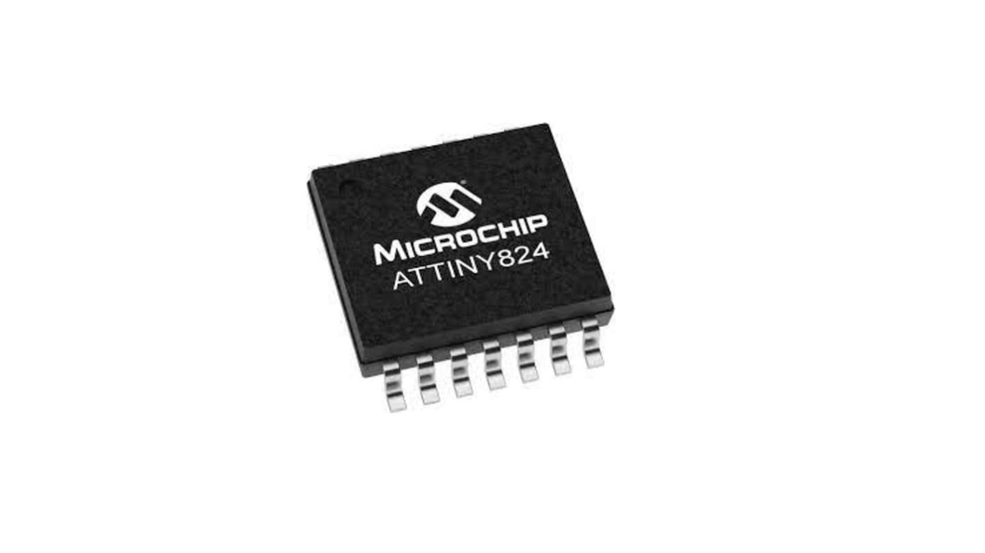 Microchip ATTINY824-XU AVR CPU Microcontroller, AVR, 20MHz, 8 kB Flash, 14-Pin TSSOP