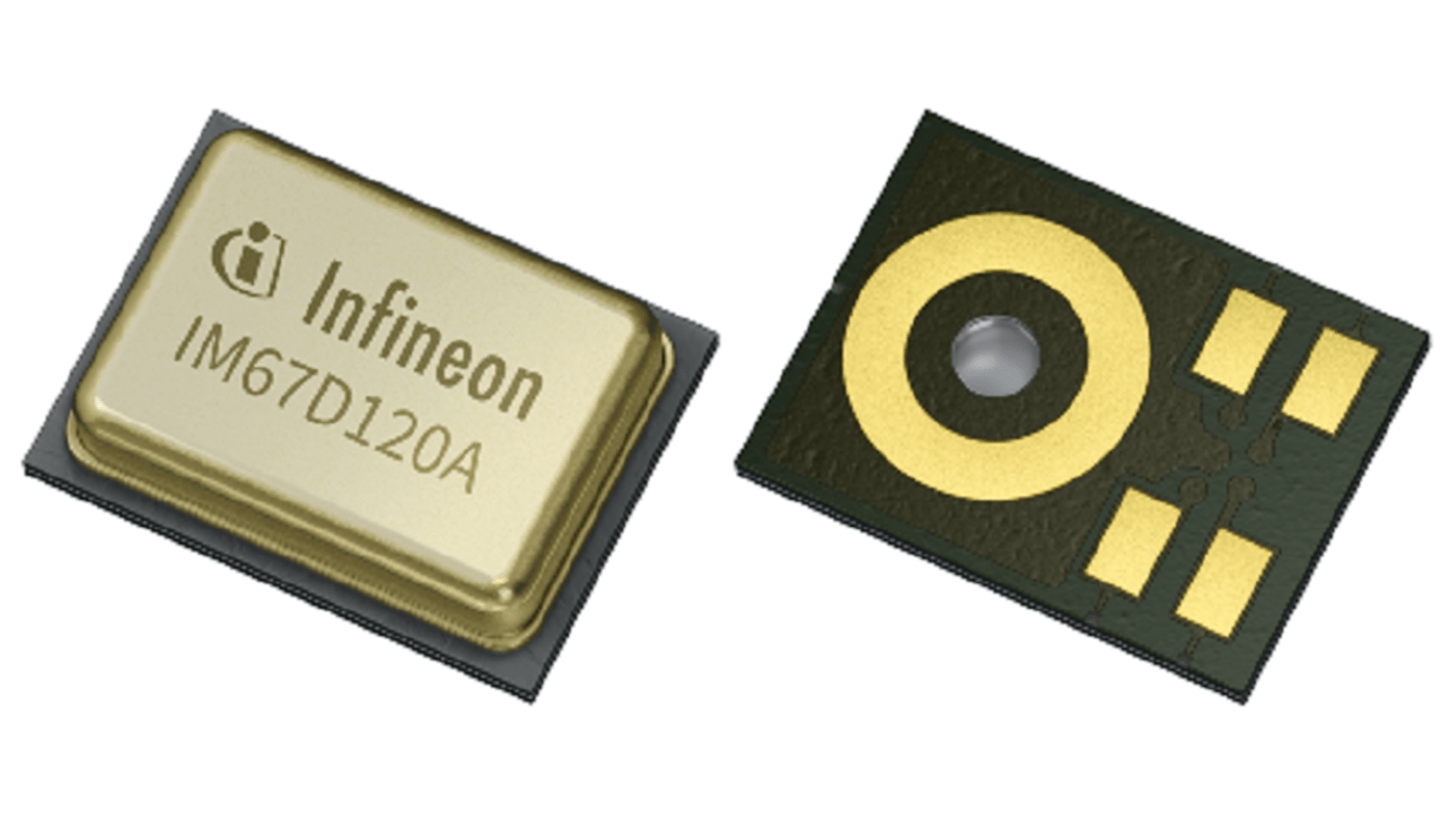 Infineon 数字 (PDM)麦克风芯片, 1.62-3.6V操作电压, 67dB信噪比, PG-LLGA-5-4封装, 5针