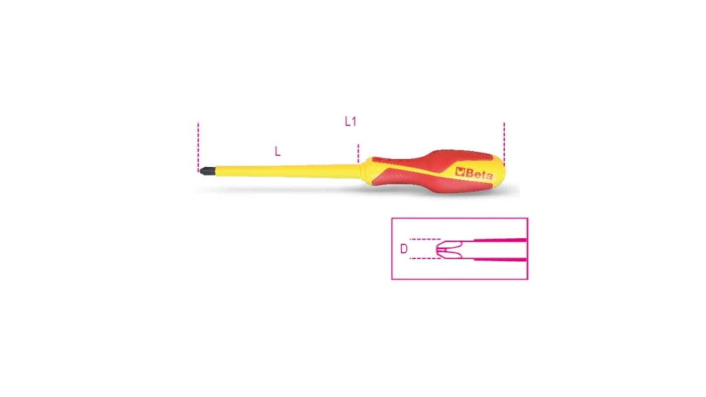 BETA Insulated Screwdriver, PH1 Tip, 80 mm Blade, VDE/1000V, 187 mm Overall