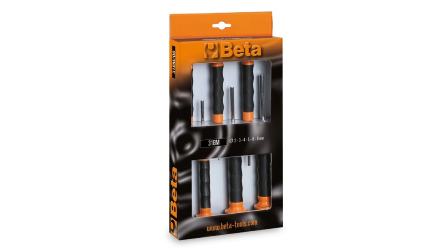 BETA 6-Piece Punch Set, 2 mm, 3 mm, 4 mm, 5 mm, 6 mm, 8 mm Shank, 235 mm Overall