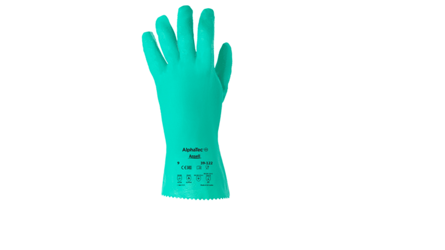 Ansell Sol-Knit Green Nitrile Chemical Resistant Work Gloves, Size 9, Nitrile Coating