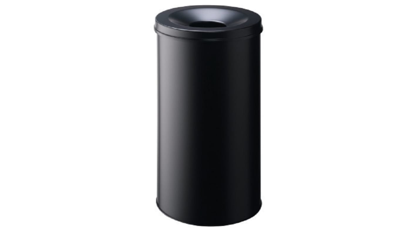 Durable Waste Basket Safe Round 60L Black Flip Steel Waste Bin