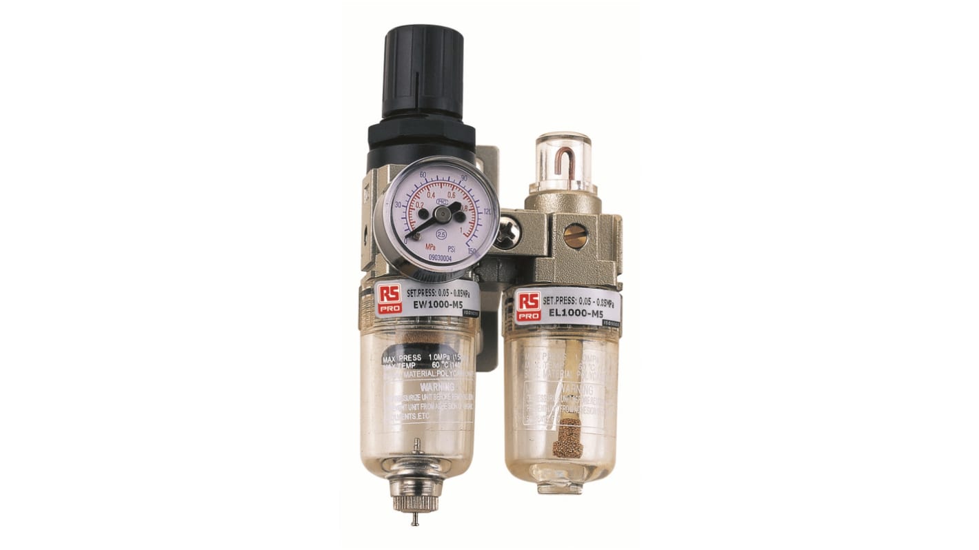 RS PRO G 1/4 Filter Regulator Lubricator, Manual Drain, 25μ Filtration Size